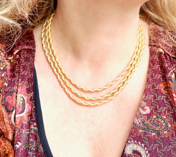Collier 3 rangs or jaune importantes cordelettes … - image 6