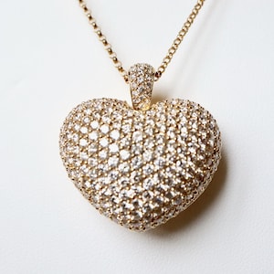 18k Yellow Gold Heart Pendant Necklace 5 Carat Diamonds on 18k Yellow Gold and Diamond Chain
