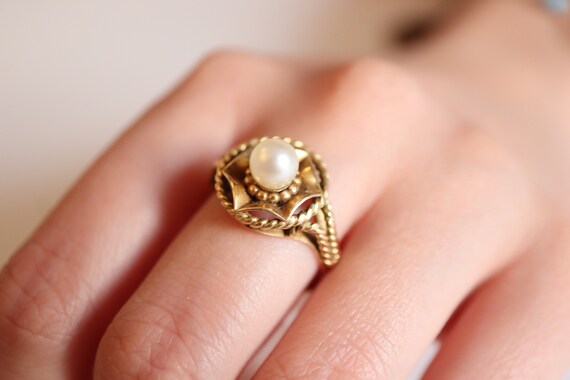 Bague Ancienne Cœur En OR 18K 750 Avec Perle De Culture - Années 1950/60 - Taille 60 - Occasion Très Bon état