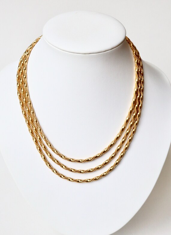Collier 3 rangs or jaune importantes cordelettes … - image 1
