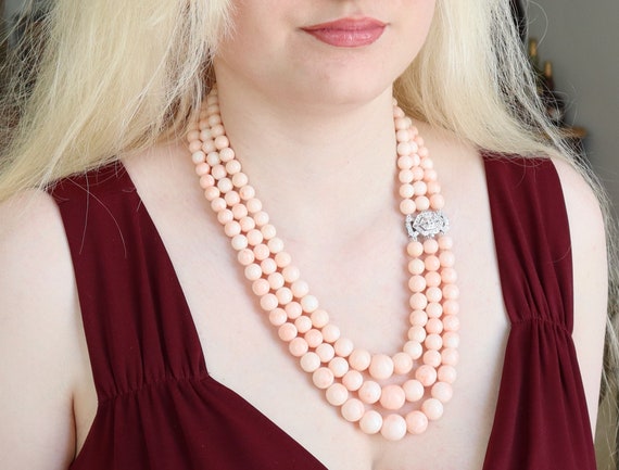 Collier 3 Rangs Perles Akoya, Or 18k, Corail Et Diamants - Bijou Occasion - Sans Marque