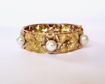 BUCCELLATI Starre Armband aus 18 Karat Gold drei Farben Blumen und Perlen