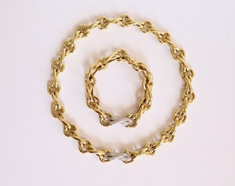 Tiffany's Paloma Picasso Parure Bracelet and Necklace or Long Necklace in 18k yellow gold platinum and diamonds