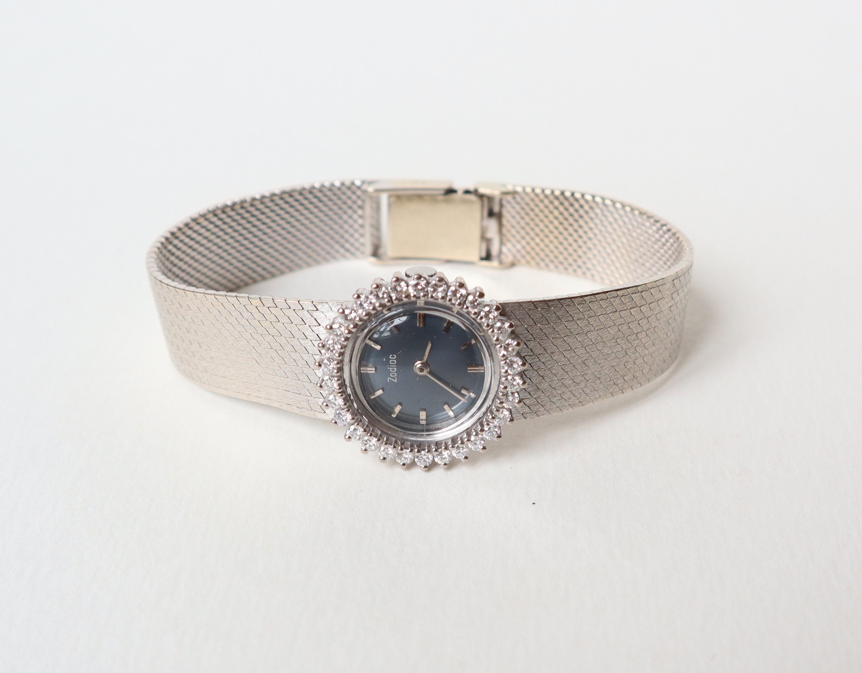1960s ZODIAC Watch in 18K White Gold and Diamonds - Etsy display picture 1