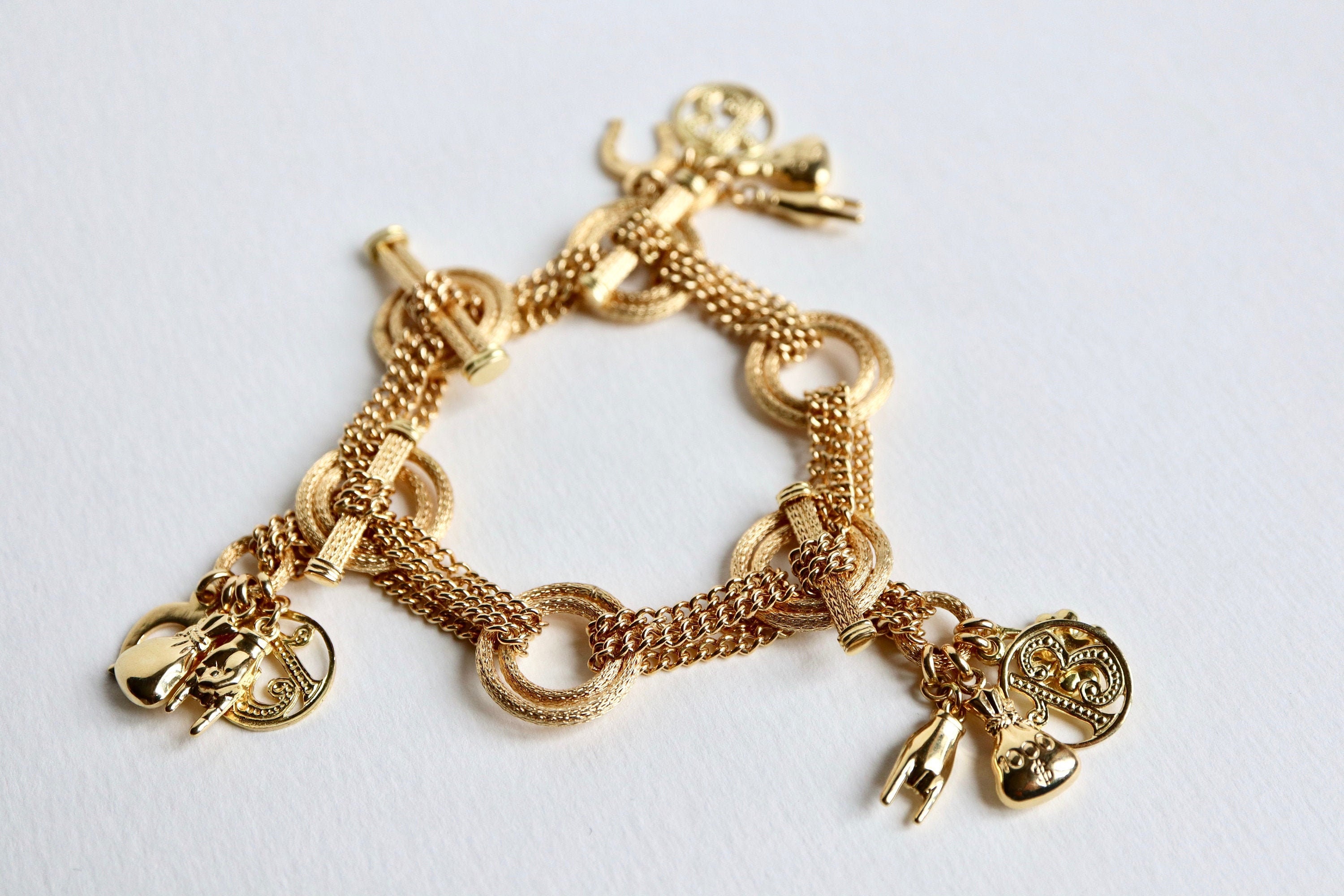 Lovely Yellow Gold Floral Charm Bracelet
