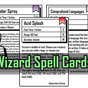 Cartas de Magia de Mago DnD 5e Níveis 0, 1