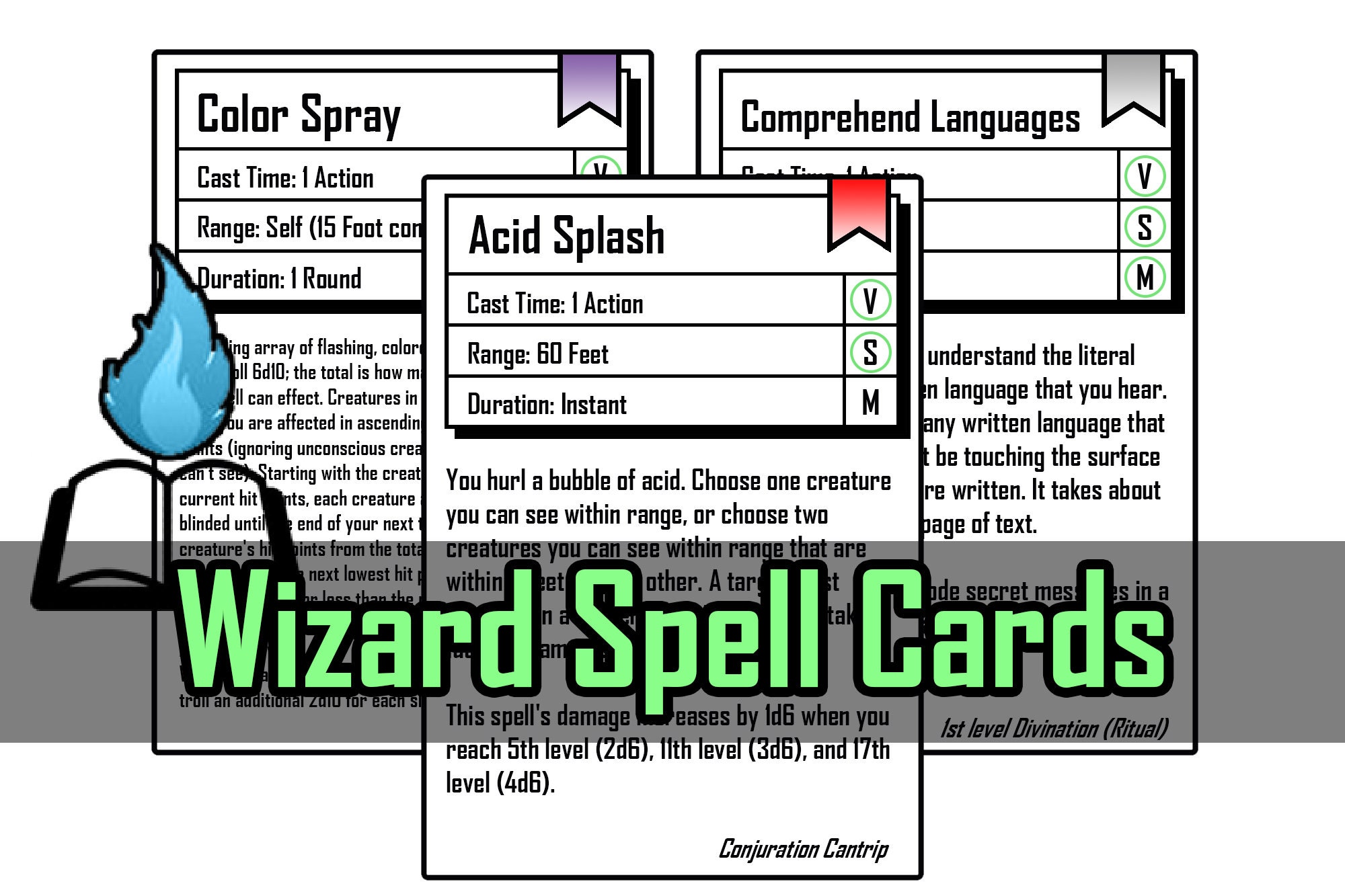 Dnd 5e Wizard Spell Cards Levels 0, 1 Etsy