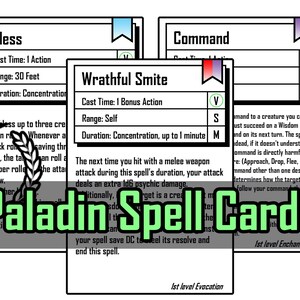 Dnd 5e Paladin Spell Cards Levels 0, 1 - Etsy