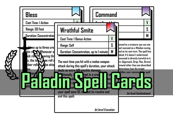 Dnd 5e Paladin Spell Cards Levels 0 1 - Etsy