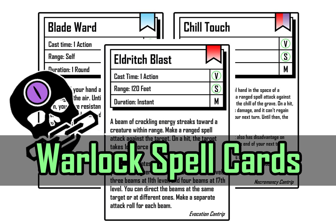 Dnd 5e Warlock Spell Cards Levels 0, 1 - Etsy