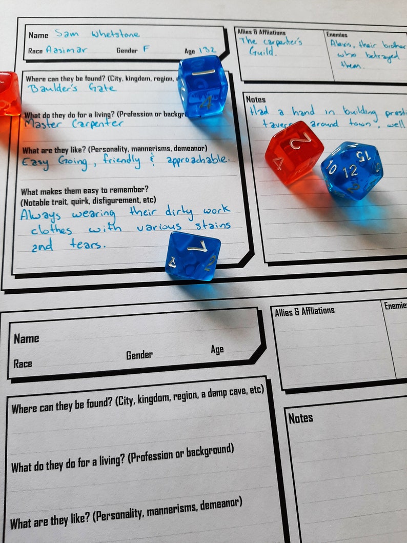DnD 5e Random NPC Generator and Tracker / Printable | Etsy
