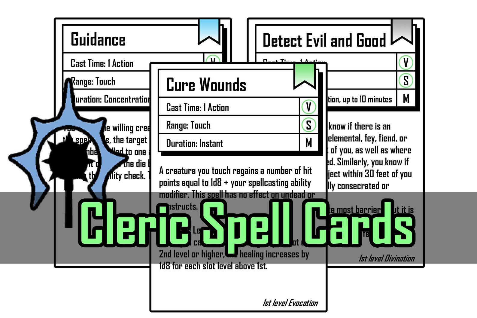 Dnd 5e Cleric Spell Cards Levels 0, 1 Etsy