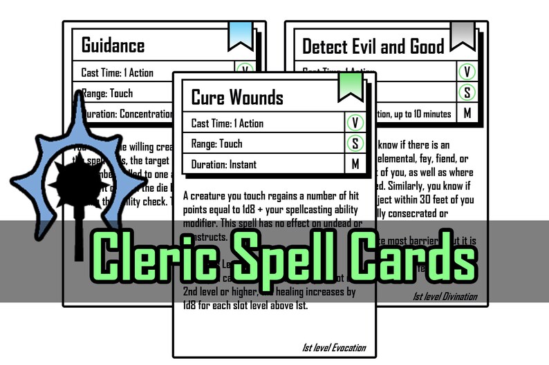Dnd 5e Cleric Spell Cards Levels 0, 1 - Etsy
