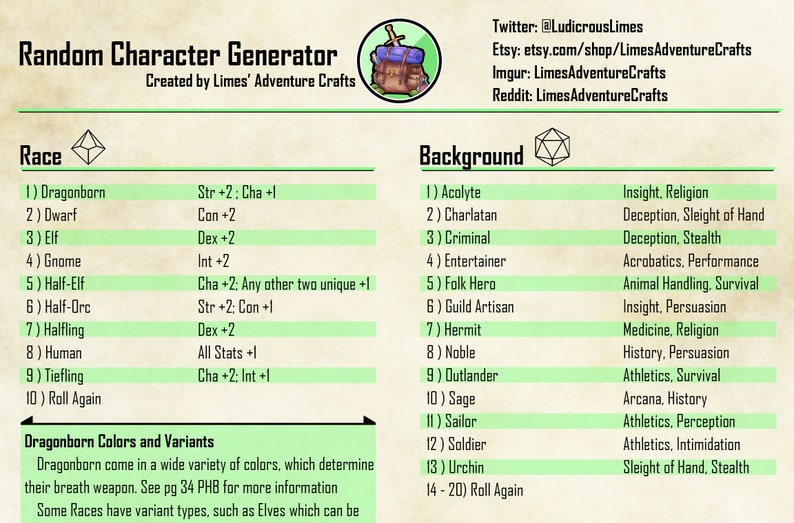 Character Generator / PDF / Dungeons and Dragons 5E - Etsy