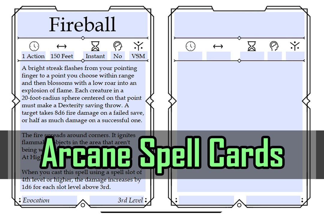 Arcane Spell Cards Dungeons and Dragons PDF Fillable - Etsy
