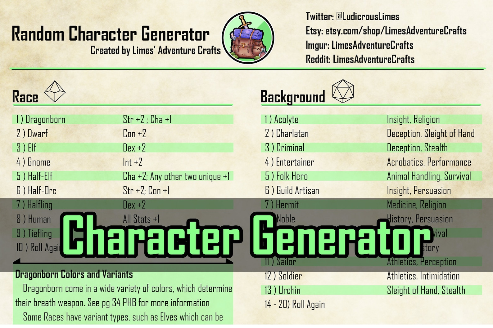 Character Generator / PDF / Dungeons and Dragons 5E Etsy