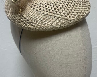 FascinatorBase/Button shape, Weave by hand with Toquilla straw,Ready to wear Fascinator Accessory, Artisanal handcrafted headwear.