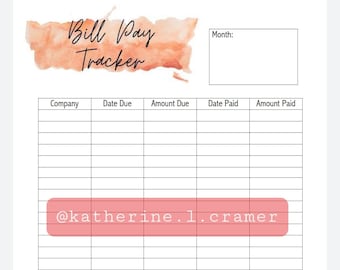 Bill Pay Template PDF Budgeting Spreadsheet Printable - Etsy