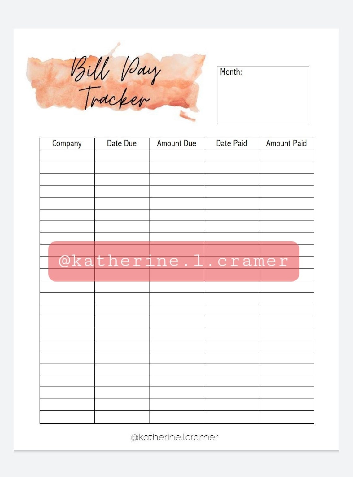 Bill Pay Template PDF Budgeting Spreadsheet Printable Etsy