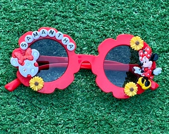 Rote Minnie Maus Personalisierte Sonnenbrille | Kinder Sonnenbrillen | Sonnenbrille nach Maß | Sonnenbrillen | Kinder Sonnenbrillen | Name Sonnenbrille