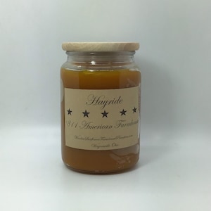 Hayride Highly Scented Candle/Apothecary Jar 26 oz/Paraffin Wax/Farmhouse Candle/Hand Poured Candle/Country-Primitive Candle