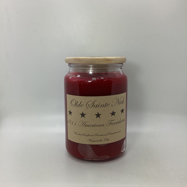 Olde Sainte Nick Highly Scented Candle/Apothecary Jar 26oz/Paraffin Wax/Farmhouse Candle/HandPoured Candle/Country Primitive Candle/