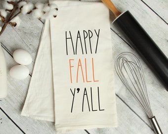 Happy Fall Y'all Tea Towel: 100% Cotton Kitchen Decor