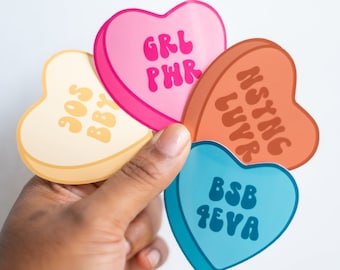 90s Pop Candy Hearts Valentines Stickers | Candy Hearts | Valentines Day | 90s Baby | Candy Hearts Vinyl Sticker