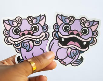 Purple Okinawa Shisa Dog Vinyl Stickers - 2 PACK