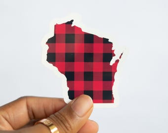 Wisconsin Buffalo Check Vinyl Sticker: Water Resistant (2.7" x 2.9")