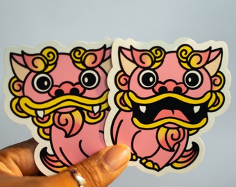 Pink Okinawa Shisa Dog Vinyl Stickers - 2 PACK