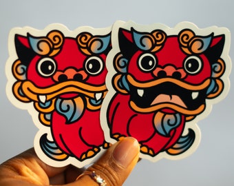 Red Okinawa Shisa Dog Vinyl Stickers - Japanese Guardian (2 PACK)