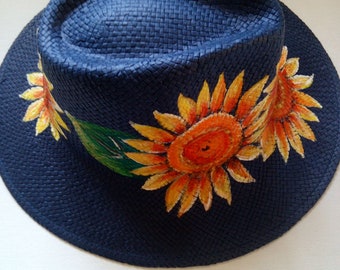 Unisex straw panama style hat, with handmade paintings from Greece.