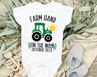 Farm Hand On The Way Baby Announcement, Baby Bodysuit, Farm Life Baby, Cute Baby Announcement, Baby Shower Gift, Pregnancy Announcement