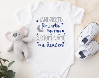 Uitgekozen voor de aarde door mijn aangepaste naam in de hemel Baby Romper, aangepaste baby, kraamcadeau, beschermengel, gepersonaliseerd, snel schip