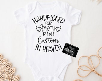 Handpicked For Earth By My Custom Name In Heaven Baby Bodysuit, Custom Baby Shower Gift, Guardian Angel, Personalized Baby Bodysuit