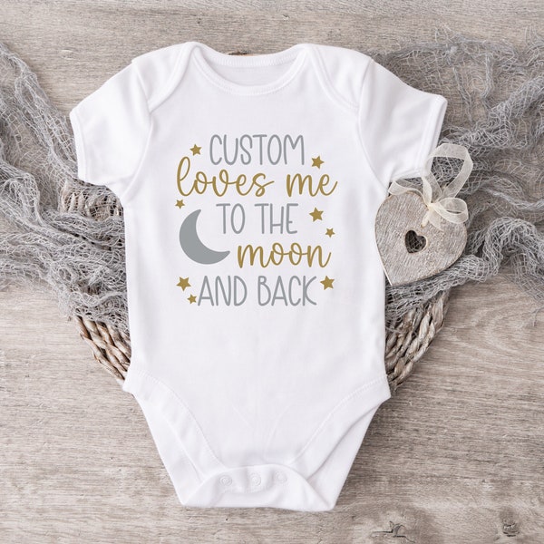 Custom Loves Me To The Moon And Back Baby Bodysuit, Personalized Baby, Custom Baby Shower Gift, Grandpa, Grandma, Auntie, Uncle, Mommy