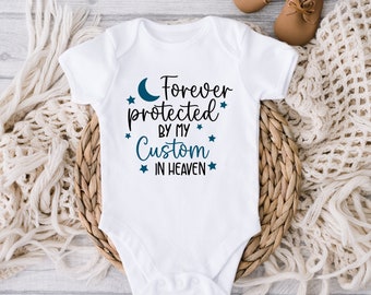 Forever Protected By My Custom Name In Heaven Baby Bodysuit, Custom Baby, Baby Shower Gift, Guardian Angel, Personalized Baby Bodysuit