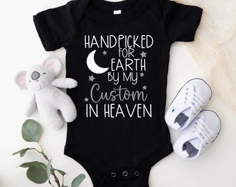 Handpicked For Earth Baby Onesie®, Custom Name In Heaven, Custom Baby Onesie®, Baby Shower Gift, Guardian Angel, Personalized Bodysuit