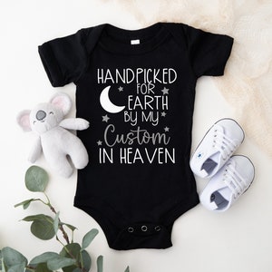 Handpicked For Earth Baby Onesie®, Custom Name In Heaven, Custom Baby Onesie®, Baby Shower Gift, Guardian Angel, Personalized Bodysuit