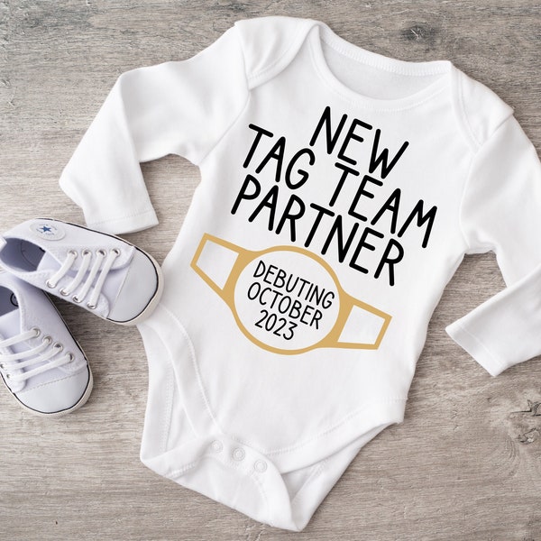 New Tag Team Partner Wrestling Baby Announcement, Debuting Pregnancy Announcement, Gender Reveal Baby Bodysuit, Announcement Photo, Due Date