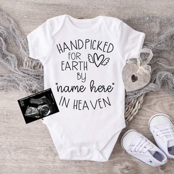 Handpicked For Earth By Custom Name In Heaven Baby Bodysuit, Custom Baby, Baby Shower Gift, Guardian Angel, Personalized Baby Bodysuit