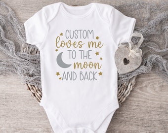 Custom Loves Me To The Moon And Back Baby Bodysuit, Personalized Baby, Custom Baby Shower Gift, Grandpa, Grandma, Auntie, Uncle, Mommy