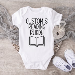 Reading Buddy Baby Bodysuit, Pregnancy Reveal, Pregnancy Announcement, Announcement Photo, Due Date, Coming Soon, Baby Shower Gift, Grandma