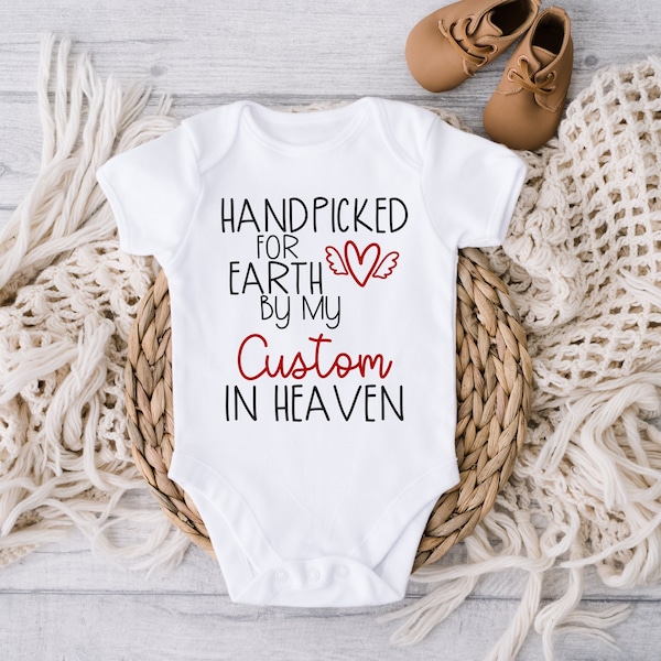 Handpicked For Earth By My Custom Name In Heaven Baby Bodysuit, Custom Baby, Baby Shower Gift, Guardian Angel, Personalized, Fast Ship