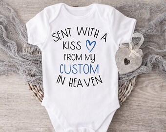 Sent With A Kiss By My "Custom" In Heaven Baby Bodysuit, Custom Baby, Baby Shower Gift, Guardian Angel, Personalized Baby Bodysuit, Heart