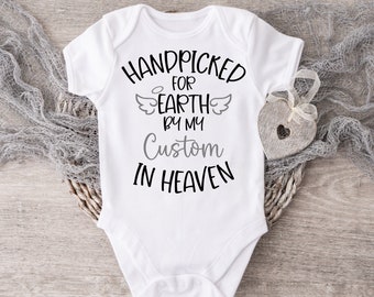 Handpicked For Earth By My Custom Name In Heaven Baby Bodysuit, Custom Baby Shower Gift, Guardian Angel, Personalized, Fast Ship