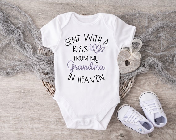 Baby Bodysuit 'Sent With A Kiss From My Papa In Heaven' - White Long Sleeve Onesie 0-24 Months