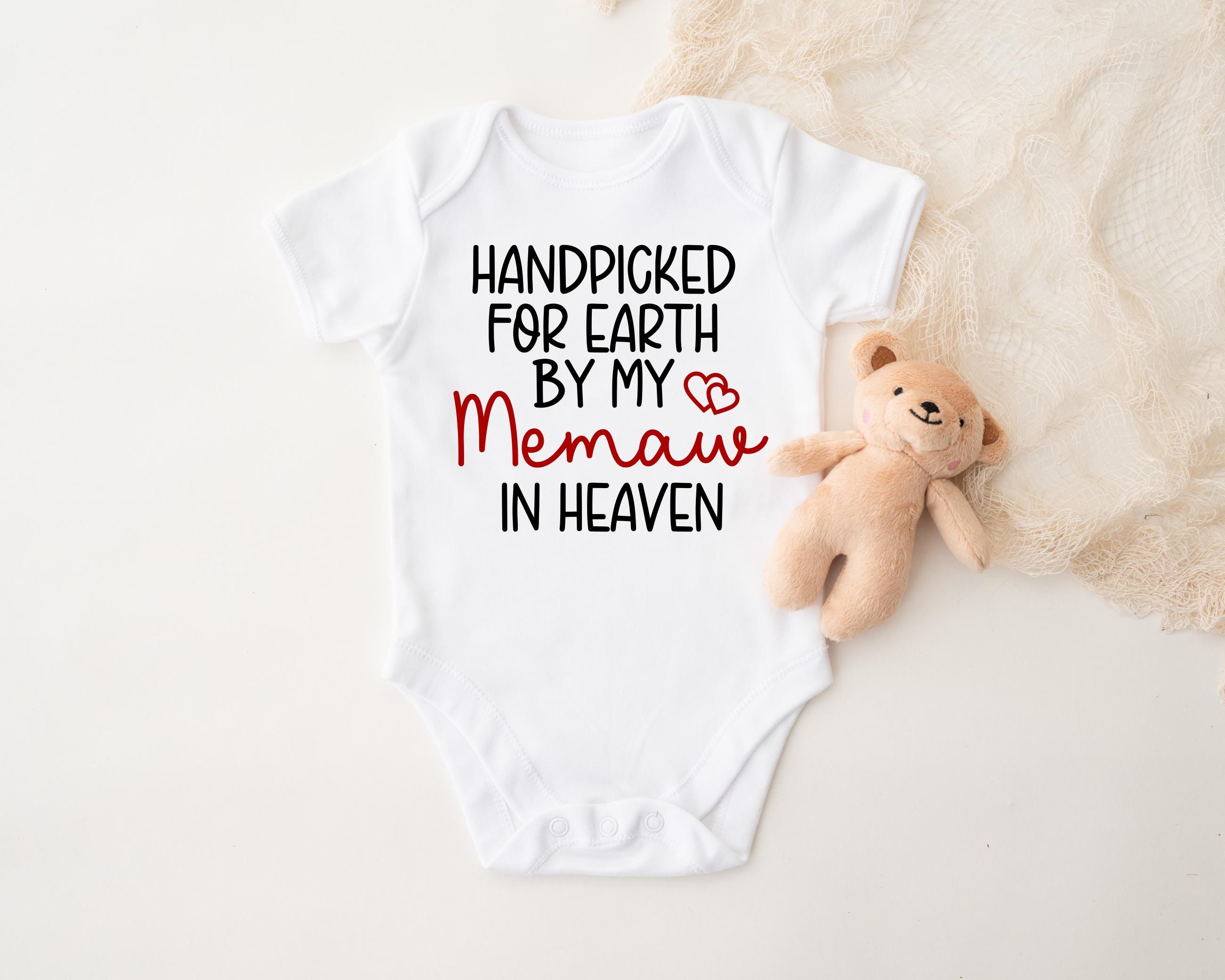 Handpicked For Earth By My Memaw In Heaven Baby Bodysuit, Custom Baby Shower Gift, Guardian Angel, Personalized, Fast Ship, Nana, Nonna