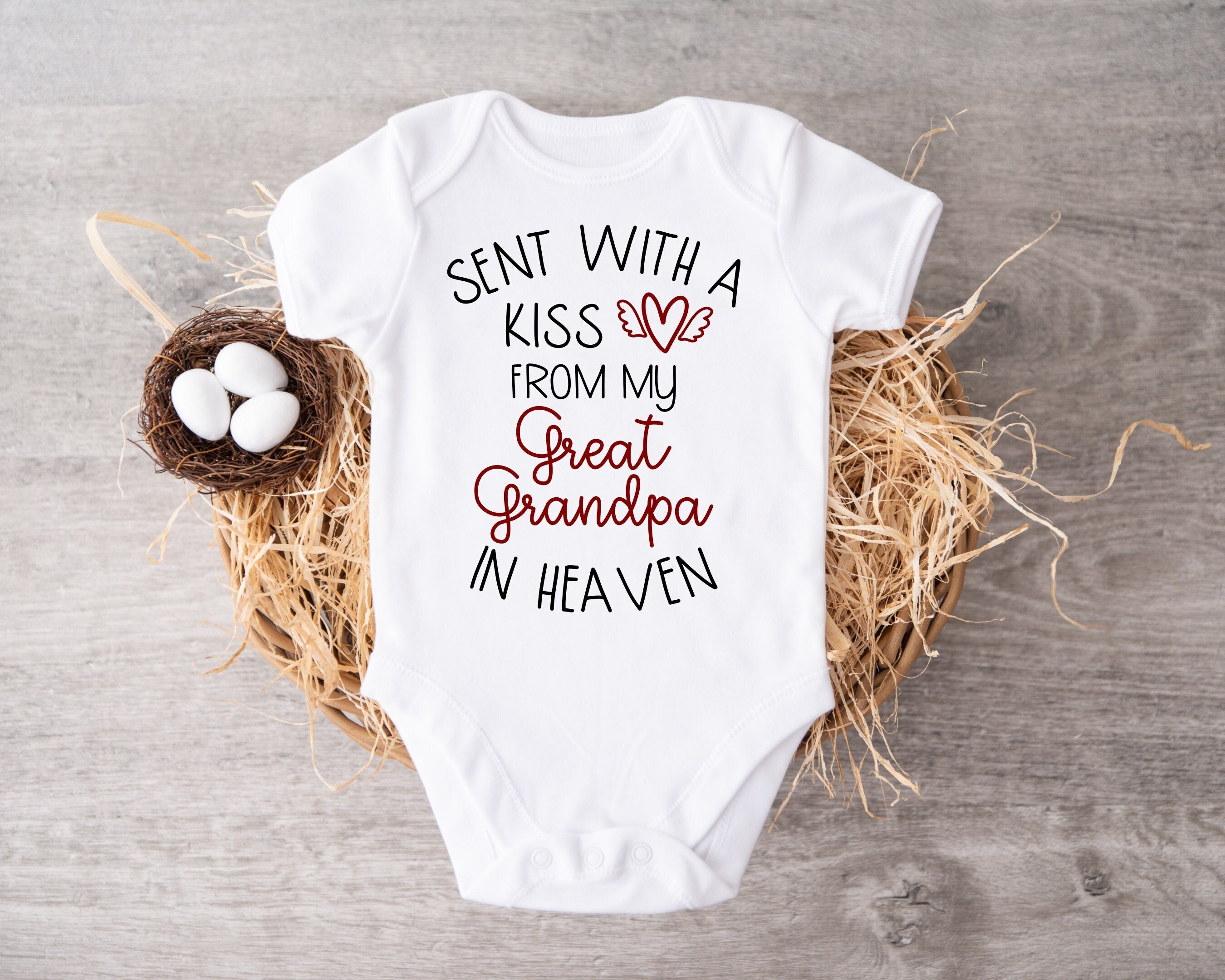 Baby Bodysuit 'Sent With A Kiss From My Papa In Heaven' - White Long Sleeve Onesie 0-24 Months